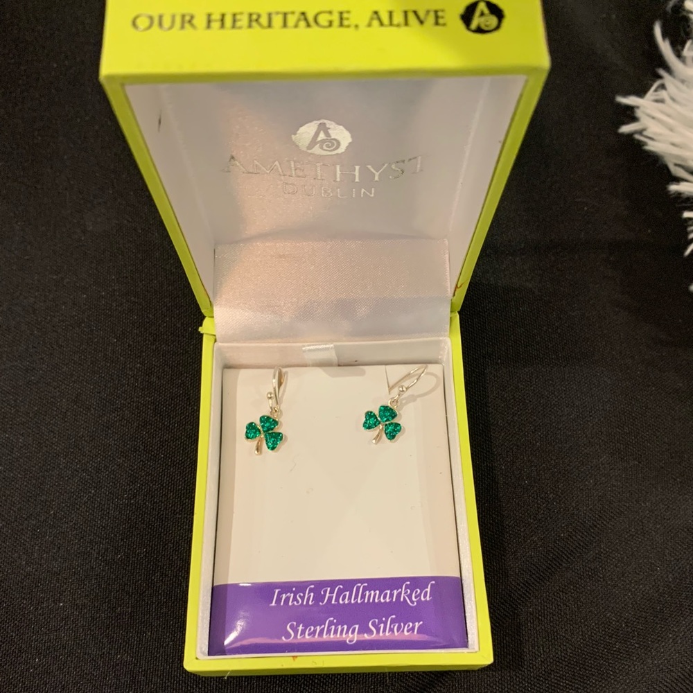 Amethyst Dublin sterling silver hook clover shamrock earrings